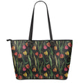 Embroidery Tulip Pattern Print Leather Tote Bag With Zipper