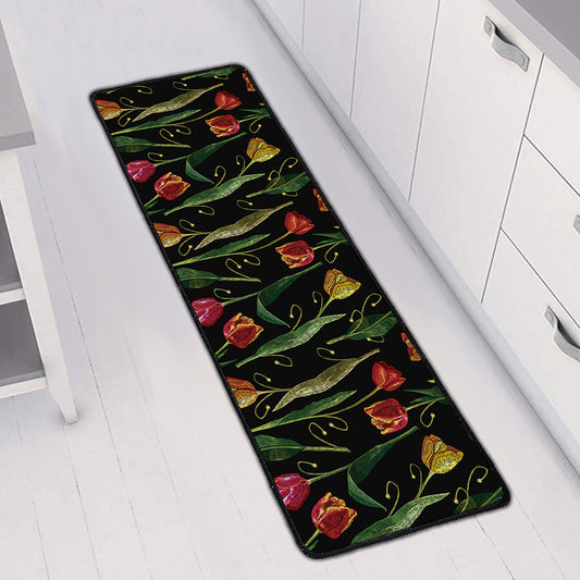 Embroidery Tulip Pattern Print Long Kitchen Mat