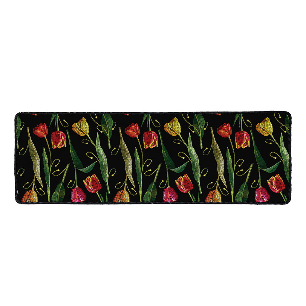Embroidery Tulip Pattern Print Long Kitchen Mat