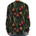 Embroidery Tulip Pattern Print Long Sleeve Baseball Jersey