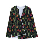 Embroidery Tulip Pattern Print Long Sleeve Short Coat