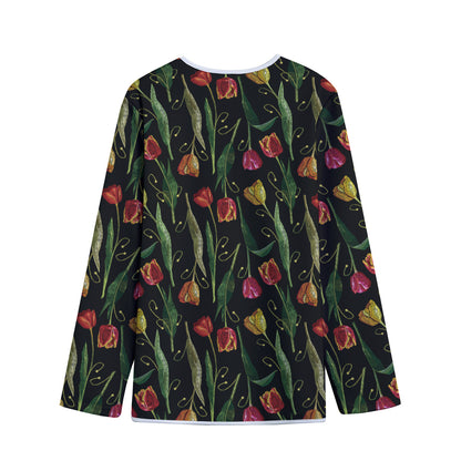 Embroidery Tulip Pattern Print Long Sleeve Short Coat