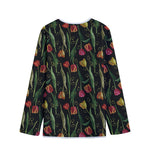 Embroidery Tulip Pattern Print Long Sleeve Short Coat