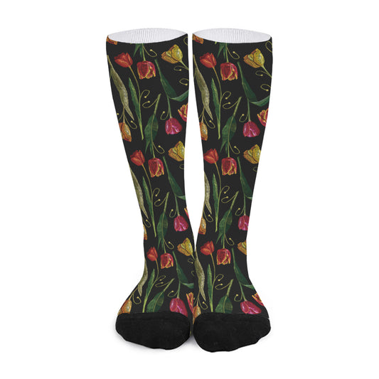 Embroidery Tulip Pattern Print Long Socks