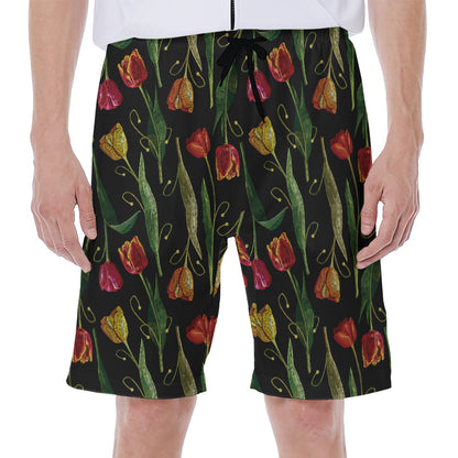 Embroidery Tulip Pattern Print Men's Beach Shorts