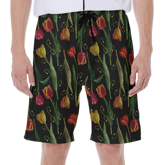 Embroidery Tulip Pattern Print Men's Beach Shorts