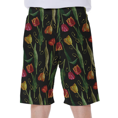 Embroidery Tulip Pattern Print Men's Beach Shorts