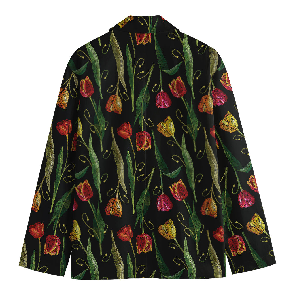 Embroidery Tulip Pattern Print Men's Blazer