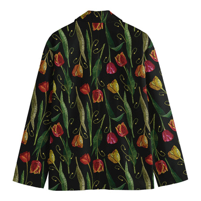 Embroidery Tulip Pattern Print Men's Blazer