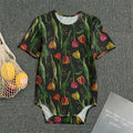 Embroidery Tulip Pattern Print Men's Bodysuit