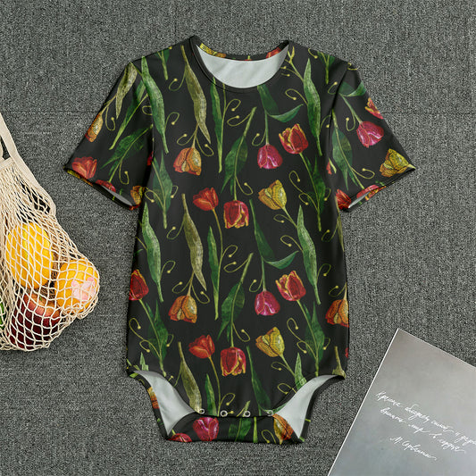 Embroidery Tulip Pattern Print Men's Bodysuit