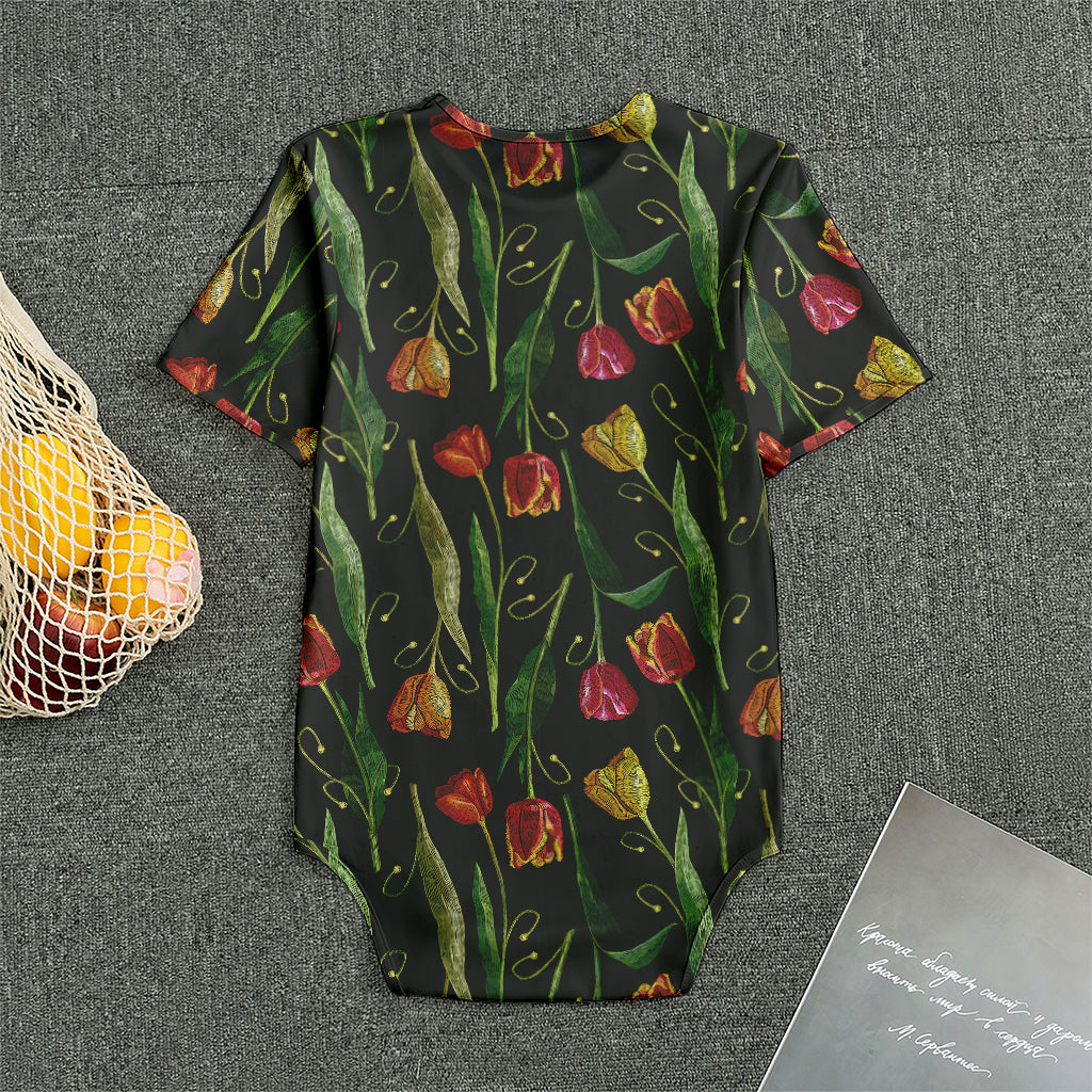 Embroidery Tulip Pattern Print Men's Bodysuit