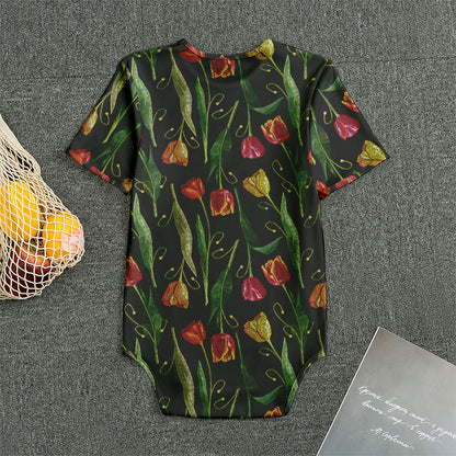 Embroidery Tulip Pattern Print Men's Bodysuit