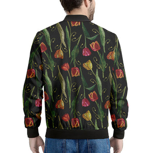 Embroidery Tulip Pattern Print Men's Bomber Jacket