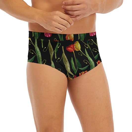 Embroidery Tulip Pattern Print Men's Briefs