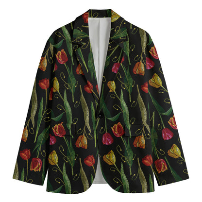Embroidery Tulip Pattern Print Men's Cotton Blazer