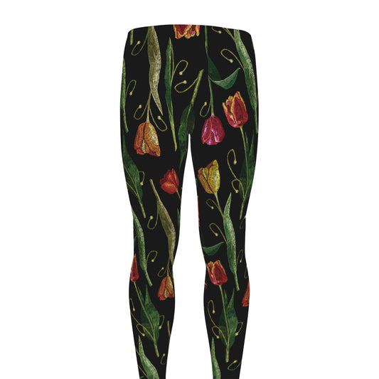 Embroidery Tulip Pattern Print Men's leggings