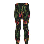 Embroidery Tulip Pattern Print Men's leggings