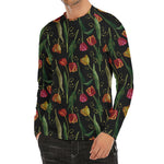 Embroidery Tulip Pattern Print Men's Long Sleeve Rash Guard