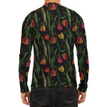 Embroidery Tulip Pattern Print Men's Long Sleeve Rash Guard