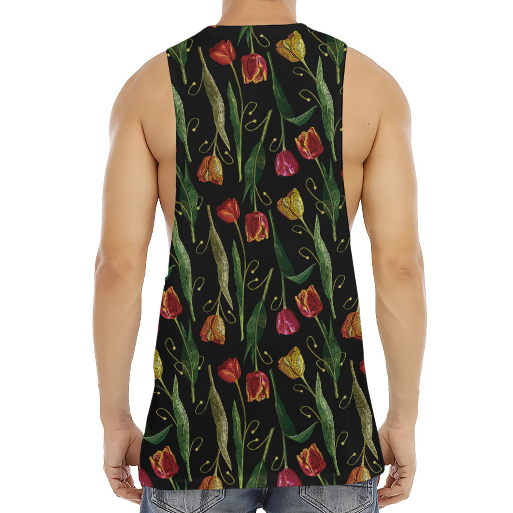 Embroidery Tulip Pattern Print Men's Muscle Tank Top