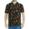 Embroidery Tulip Pattern Print Men's Polo Shirt