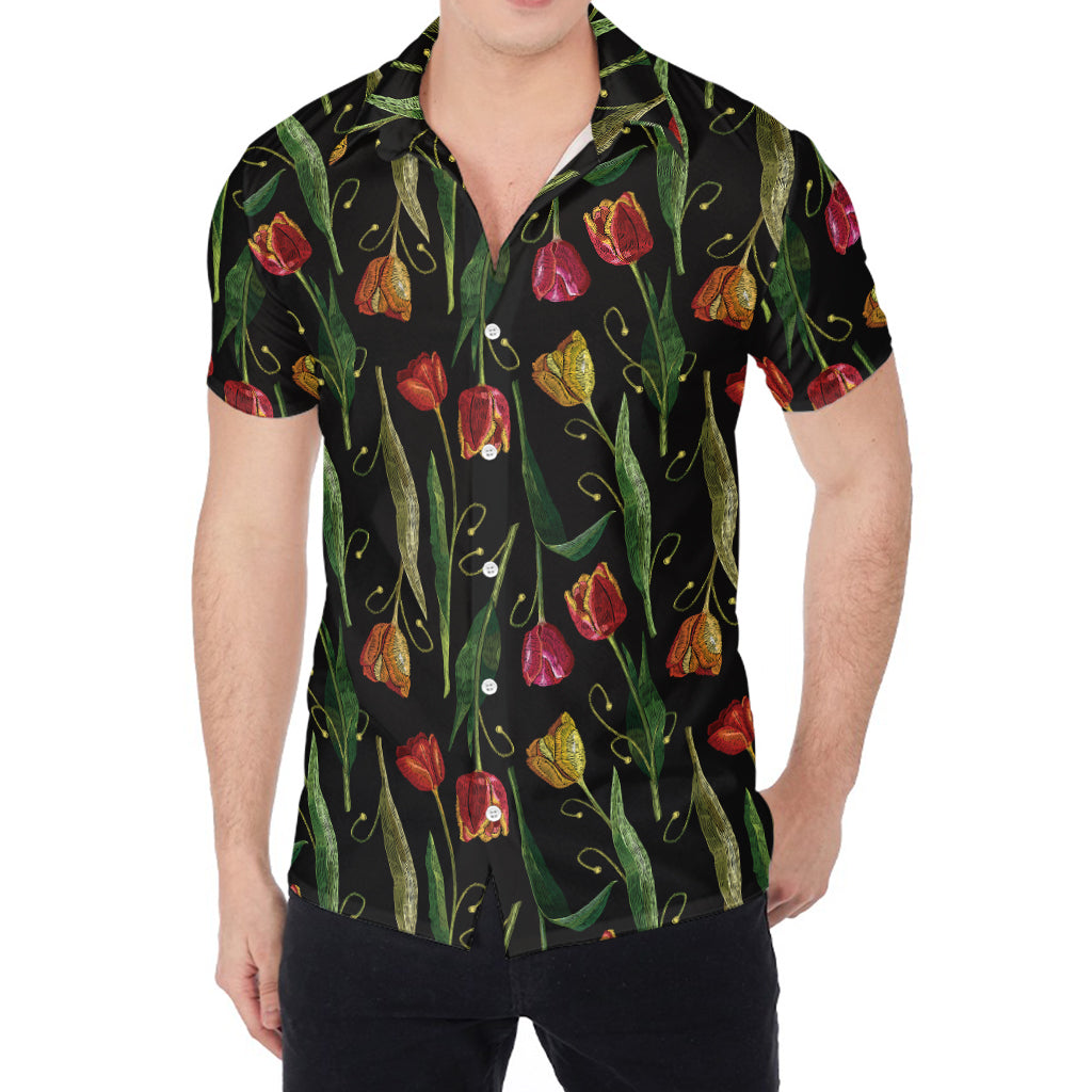 Embroidery Tulip Pattern Print Men's Shirt