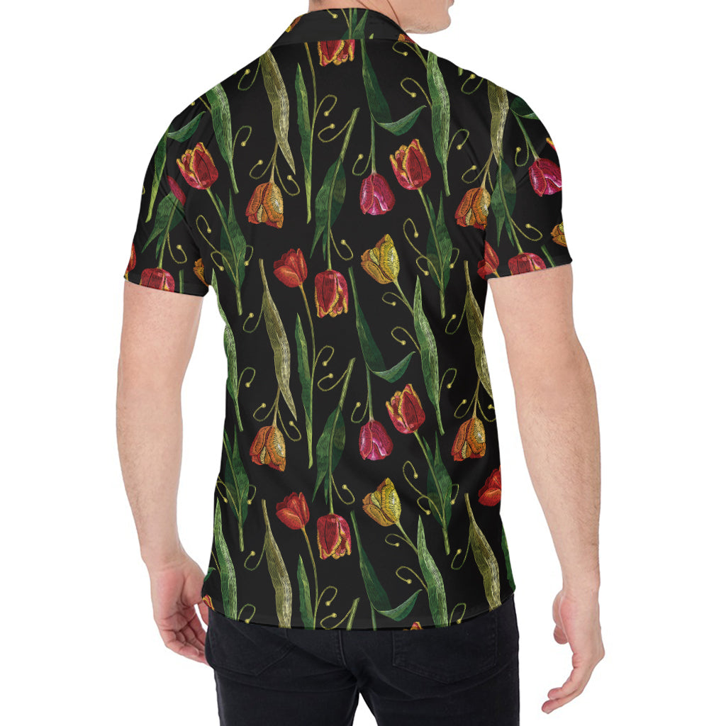 Embroidery Tulip Pattern Print Men's Shirt