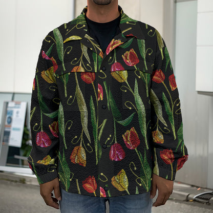 Embroidery Tulip Pattern Print Men's Shirt Jacket