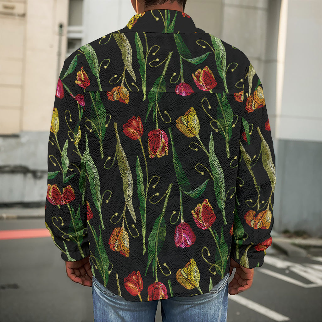 Embroidery Tulip Pattern Print Men's Shirt Jacket