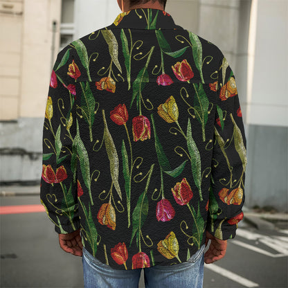 Embroidery Tulip Pattern Print Men's Shirt Jacket
