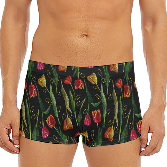 Embroidery Tulip Pattern Print Men's Short Boxer Briefs