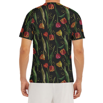 Embroidery Tulip Pattern Print Men's Short Sleeve Rash Guard