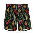 Embroidery Tulip Pattern Print Men's Athletic Shorts