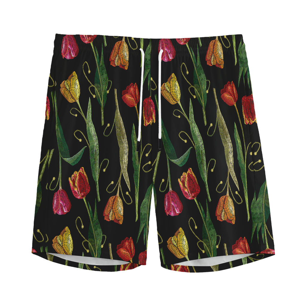 Embroidery Tulip Pattern Print Men's Sports Shorts