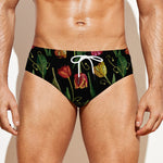 Embroidery Tulip Pattern Print Men's Swim Briefs