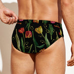 Embroidery Tulip Pattern Print Men's Swim Briefs