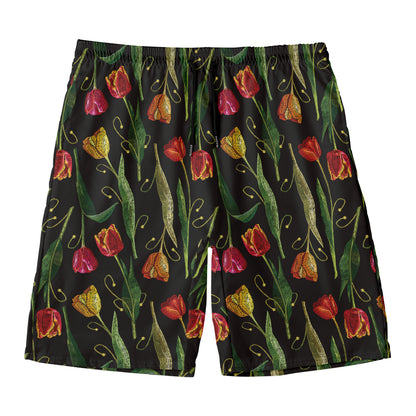 Embroidery Tulip Pattern Print Men's Swim Trunks