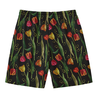 Embroidery Tulip Pattern Print Men's Swim Trunks