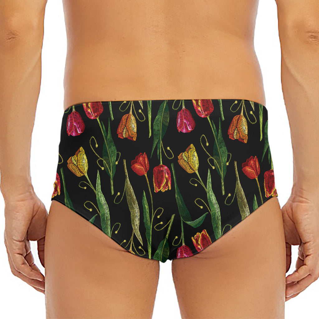 Embroidery Tulip Pattern Print Men's Triangle Swim Briefs