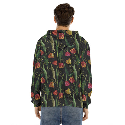 Embroidery Tulip Pattern Print Men's Velvet Pullover Hoodie