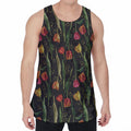 Embroidery Tulip Pattern Print Men's Velvet Tank Top