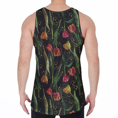 Embroidery Tulip Pattern Print Men's Velvet Tank Top