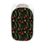 Embroidery Tulip Pattern Print Mesh Laundry Hamper