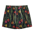 Embroidery Tulip Pattern Print Mesh Shorts