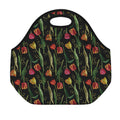 Embroidery Tulip Pattern Print Neoprene Lunch Bag