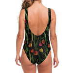 Embroidery Tulip Pattern Print One Piece Swimsuit