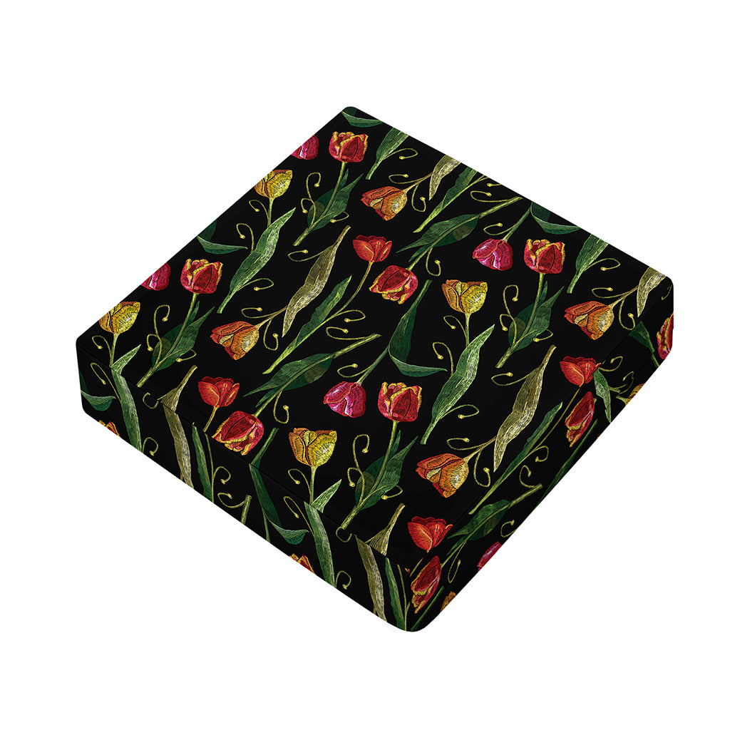 Embroidery Tulip Pattern Print Outdoor Seat Cushion Cover
