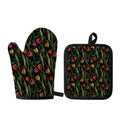 Embroidery Tulip Pattern Print Oven Mitt And Pot Holder Set
