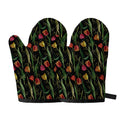 Embroidery Tulip Pattern Print Oven Mitts
